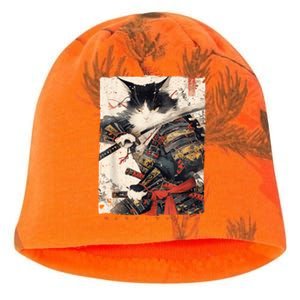 Samurai Cat Warrior Ukiyo Ink Artwork Cat Samurai Kati - Camo Knit Beanie