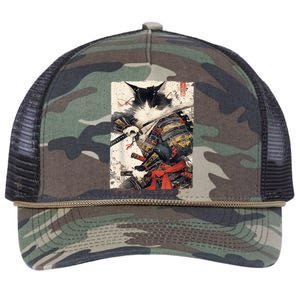 Samurai Cat Warrior Ukiyo Ink Artwork Cat Samurai Retro Rope Trucker Hat Cap