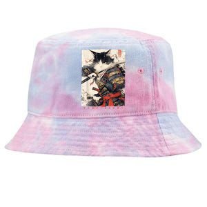 Samurai Cat Warrior Ukiyo Ink Artwork Cat Samurai Tie-Dyed Bucket Hat