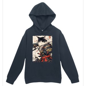 Samurai Cat Warrior Ukiyo Ink Artwork Cat Samurai Urban Pullover Hoodie