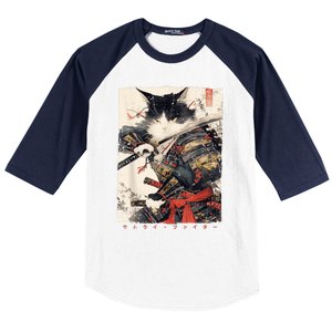 Samurai Cat Warrior Ukiyo Ink Artwork Cat Samurai Baseball Sleeve Shirt