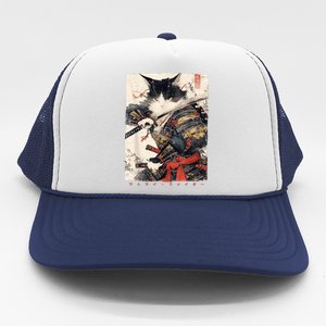 Samurai Cat Warrior Ukiyo Ink Artwork Cat Samurai Trucker Hat