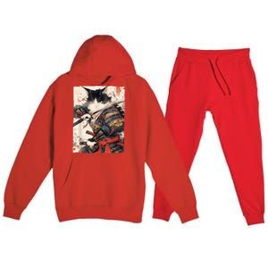 Samurai Cat Warrior Ukiyo Ink Artwork Cat Samurai Premium Hooded Sweatsuit Set