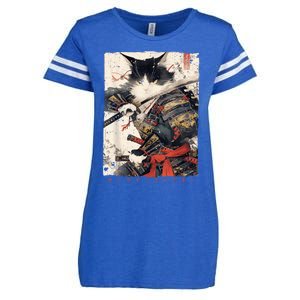 Samurai Cat Warrior Ukiyo Ink Artwork Cat Samurai Enza Ladies Jersey Football T-Shirt