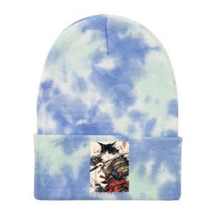 Samurai Cat Warrior Ukiyo Ink Artwork Cat Samurai Tie Dye 12in Knit Beanie