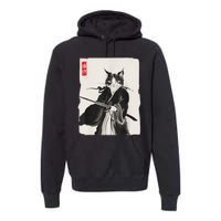 Samurai Cat Warrior Ink Art Funny Japanese Style Premium Hoodie