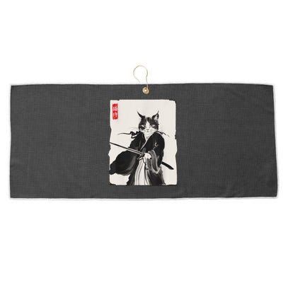 Samurai Cat Warrior Ink Art Funny Japanese Style Large Microfiber Waffle Golf Towel