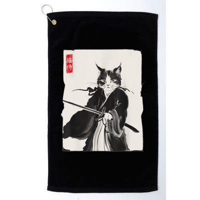 Samurai Cat Warrior Ink Art Funny Japanese Style Platinum Collection Golf Towel