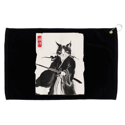 Samurai Cat Warrior Ink Art Funny Japanese Style Grommeted Golf Towel