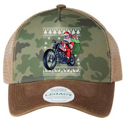 Santa Claus With Motorcycle Xmas Tree Ugly Xmas Legacy Tie Dye Trucker Hat