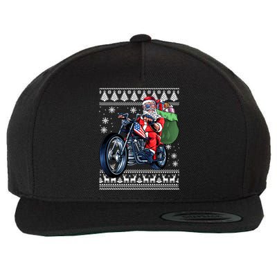 Santa Claus With Motorcycle Xmas Tree Ugly Xmas Wool Snapback Cap