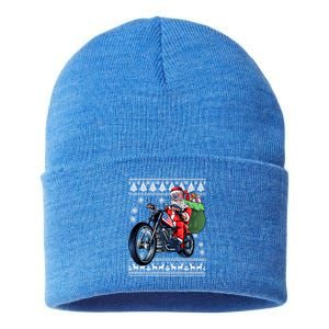 Santa Claus With Motorcycle Xmas Tree Ugly Xmas Sustainable Knit Beanie