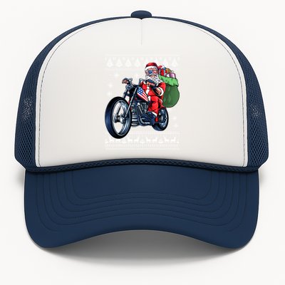 Santa Claus With Motorcycle Xmas Tree Ugly Xmas Trucker Hat