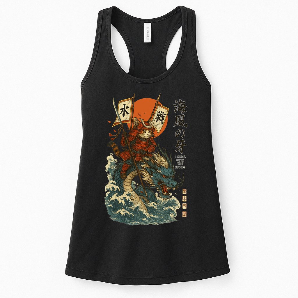 Samurai Cat With Sea Dragon Fantasy Art Womens Tank Top