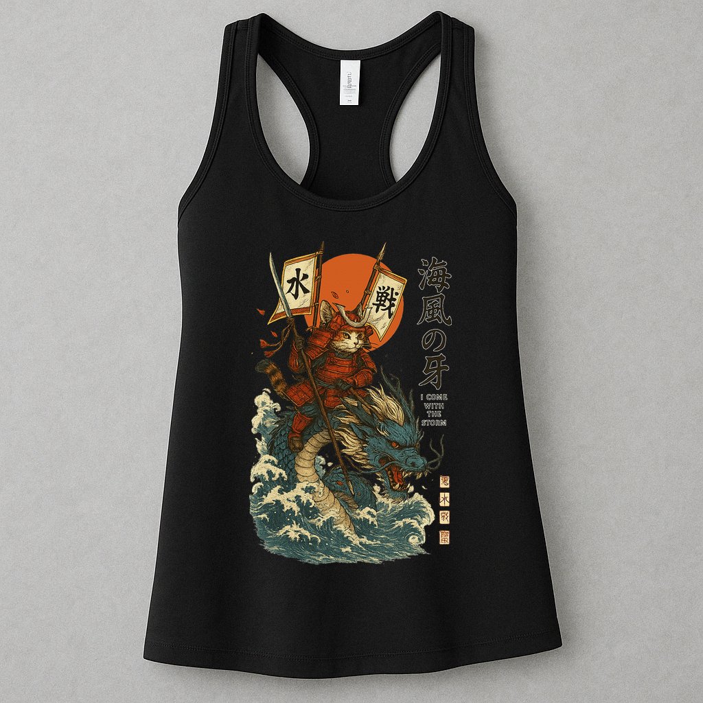 Samurai Cat With Sea Dragon Fantasy Art Womens Tank Top
