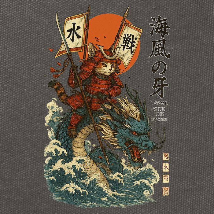 Samurai Cat With Sea Dragon Fantasy Art Cotton Canvas Backpack