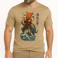 Samurai Cat With Sea Dragon Fantasy Art Cooling Performance Crew T-Shirt