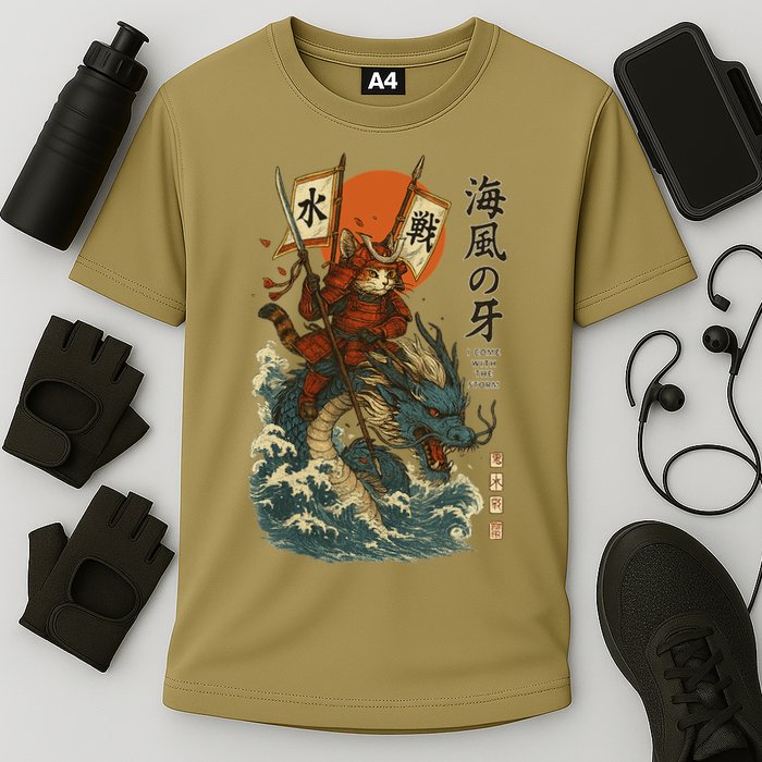 Samurai Cat With Sea Dragon Fantasy Art Cooling Performance Crew T-Shirt