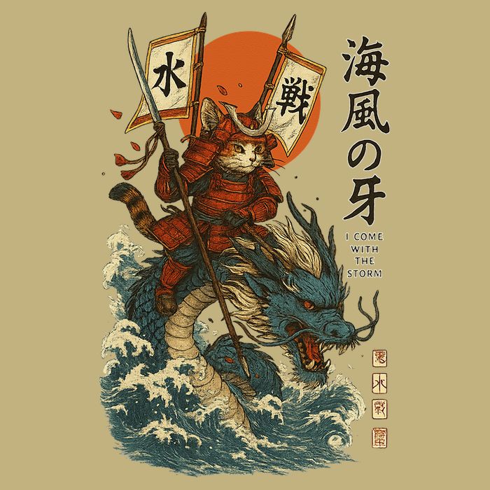 Samurai Cat With Sea Dragon Fantasy Art Cooling Performance Crew T-Shirt