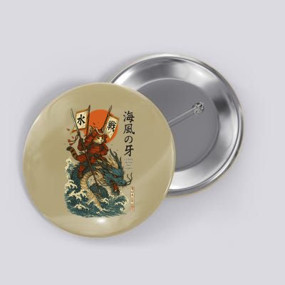 Samurai Cat With Sea Dragon Fantasy Art Button