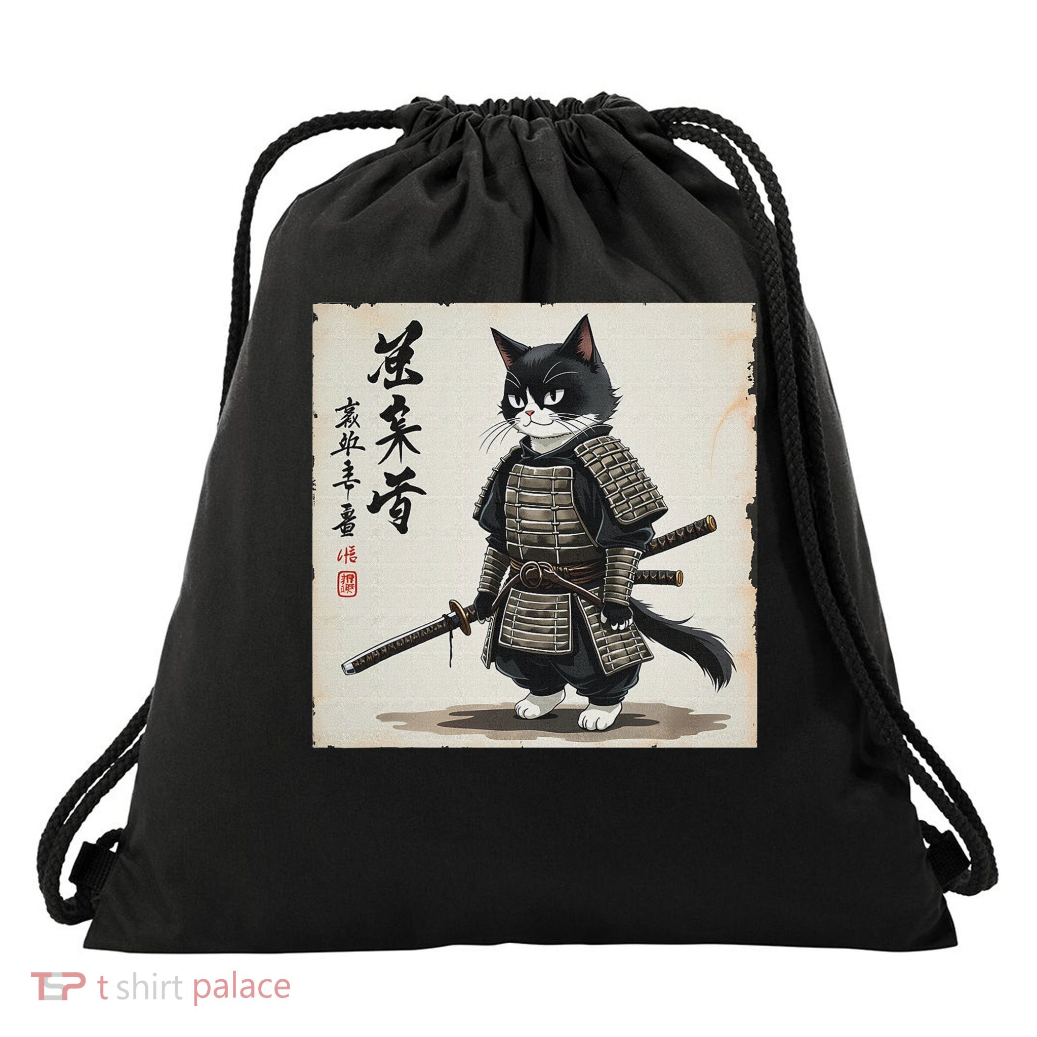 Samurai Cat Warrior Art Japanese Anime Women Drawstring Bag
