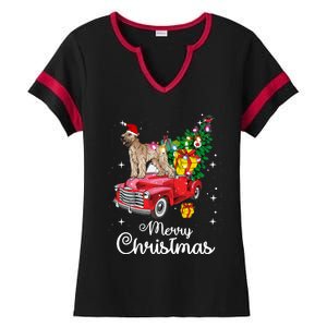 Soft Coated Wheaten Terrier Ride Red Truck Christmas Funny Gift Ladies Halftime Notch Neck Tee