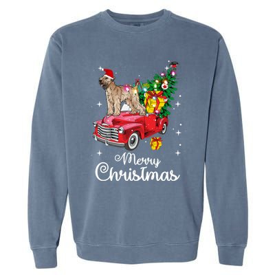 Soft Coated Wheaten Terrier Ride Red Truck Christmas Funny Gift Garment-Dyed Sweatshirt