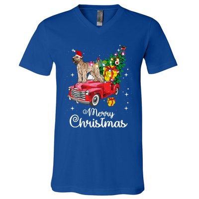 Soft Coated Wheaten Terrier Ride Red Truck Christmas Funny Gift V-Neck T-Shirt