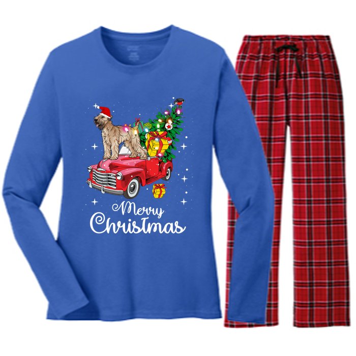 Soft Coated Wheaten Terrier Ride Red Truck Christmas Funny Gift Women's Long Sleeve Flannel Pajama Set 