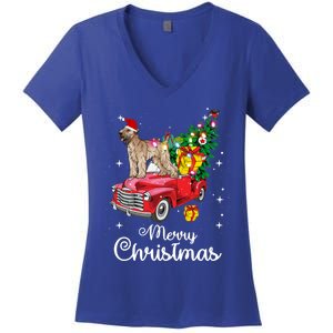 Soft Coated Wheaten Terrier Ride Red Truck Christmas Funny Gift Women's V-Neck T-Shirt