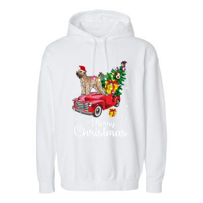 Soft Coated Wheaten Terrier Ride Red Truck Christmas Funny Gift Garment-Dyed Fleece Hoodie