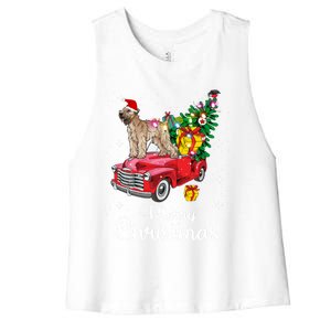 Soft Coated Wheaten Terrier Ride Red Truck Christmas Funny Gift Women's Racerback Cropped Tank