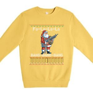 Santa Claus With A Big Gun Singing Christmas Song Funny Ugly Gift Premium Crewneck Sweatshirt