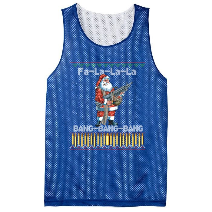 Santa Claus With A Big Gun Singing Christmas Song Funny Ugly Gift Mesh Reversible Basketball Jersey Tank