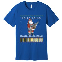 Santa Claus With A Big Gun Singing Christmas Song Funny Ugly Gift Premium T-Shirt