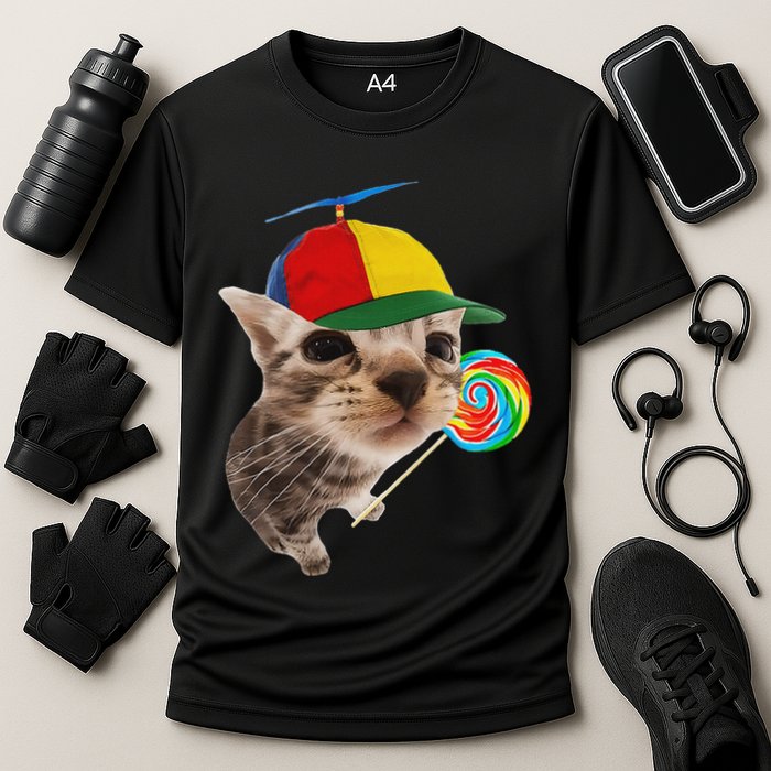 Silly Cat With Lollipop Meme Performance Shirt