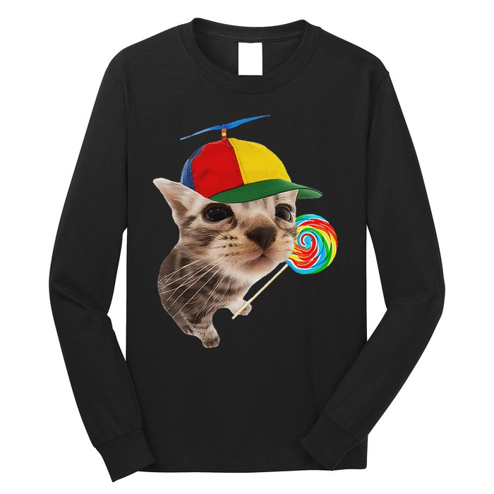 Silly Cat With Lollipop Meme Long Sleeve Shirt