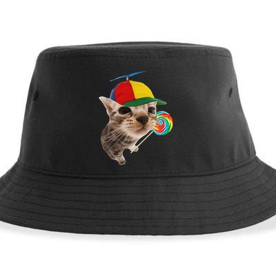 Silly Cat With Lollipop Meme Sustainable Bucket Hat