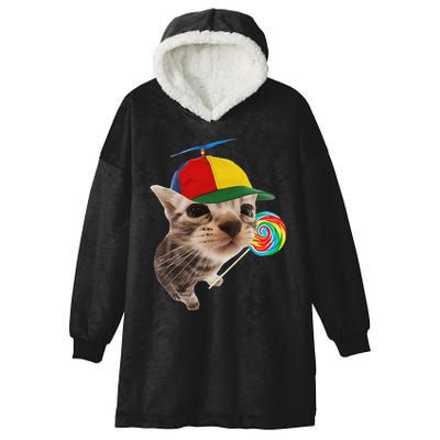 Silly Cat With Lollipop Meme Hooded Wearable Blanket