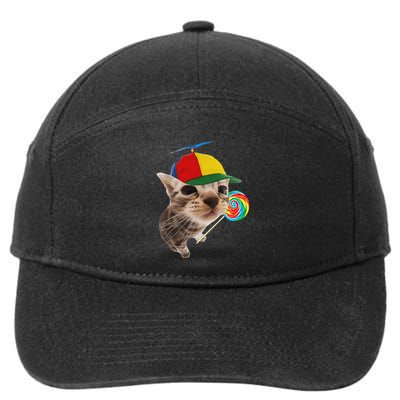 Silly Cat With Lollipop Meme 7-Panel Snapback Hat