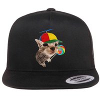 Silly Cat With Lollipop Meme Flat Bill Trucker Hat