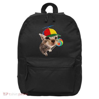 Silly Cat With Lollipop Meme 16 in Basic Backpack