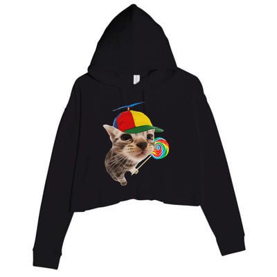 Silly Cat With Lollipop Meme Crop Fleece Hoodie