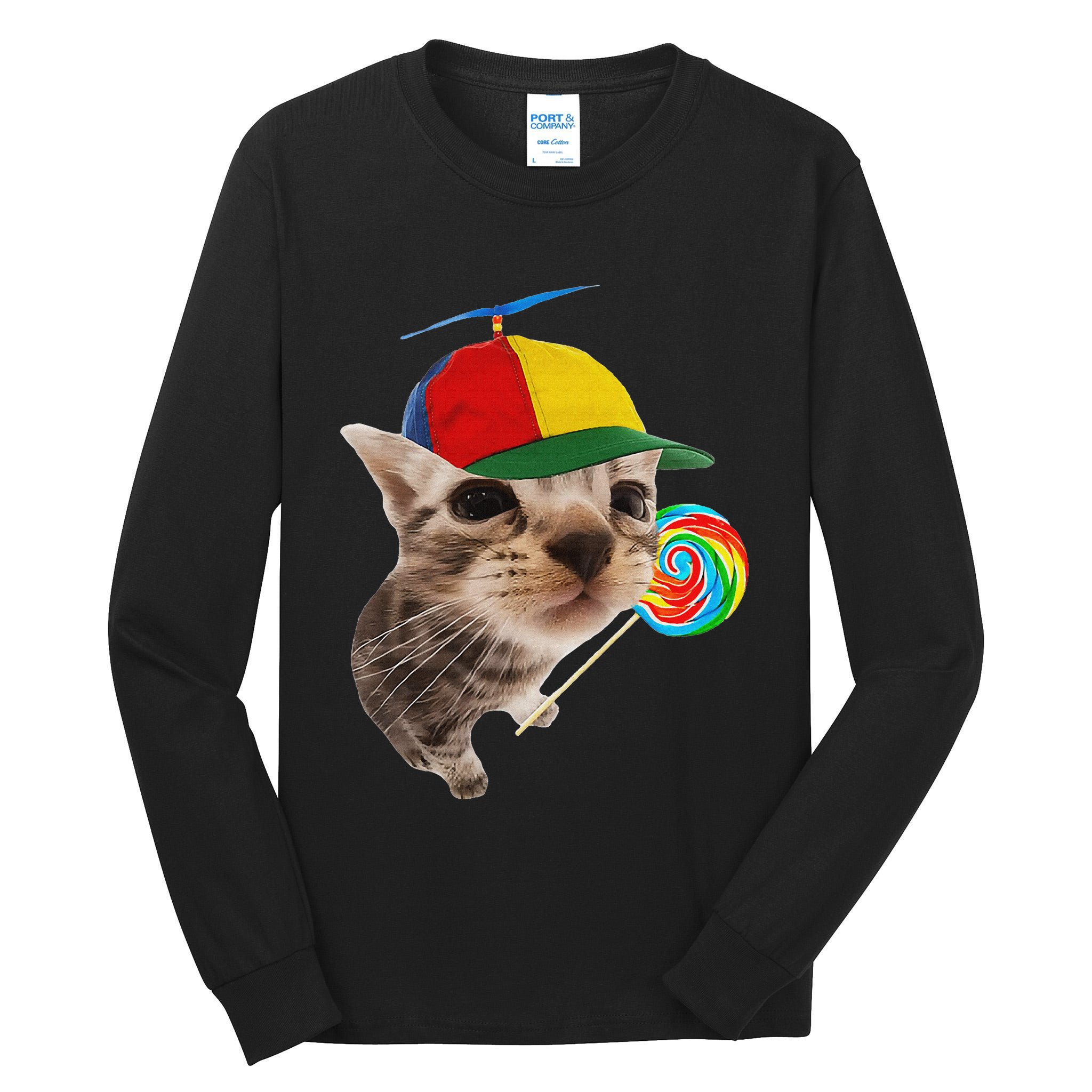 Silly Cat With Lollipop Meme Tall Long Sleeve T-Shirt