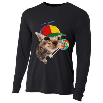 Silly Cat With Lollipop Meme Cooling Performance Long Sleeve Crew