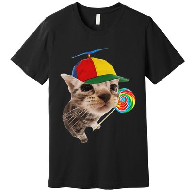Silly Cat With Lollipop Meme Premium T-Shirt