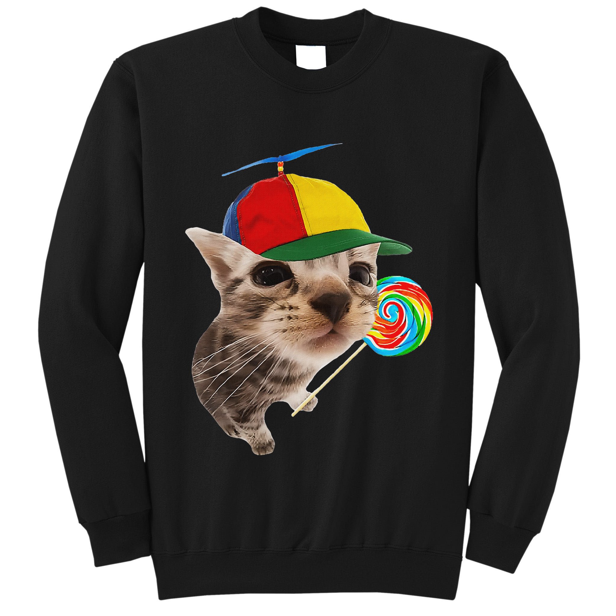Silly Cat With Lollipop Meme Tall Sweatshirt