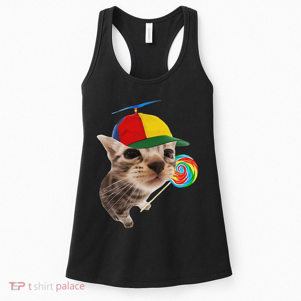 Silly Cat With Lollipop Meme Womens Tank Top