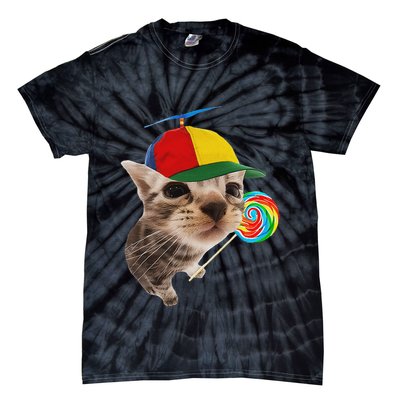 Silly Cat With Lollipop Meme Tie-Dye T-Shirt