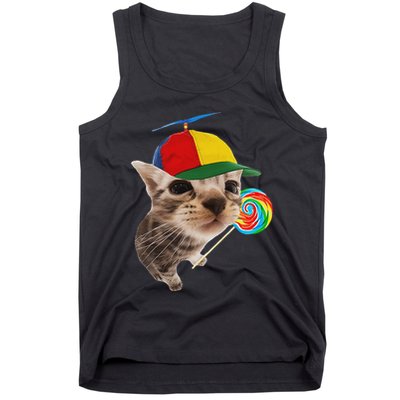 Silly Cat With Lollipop Meme Tank Top